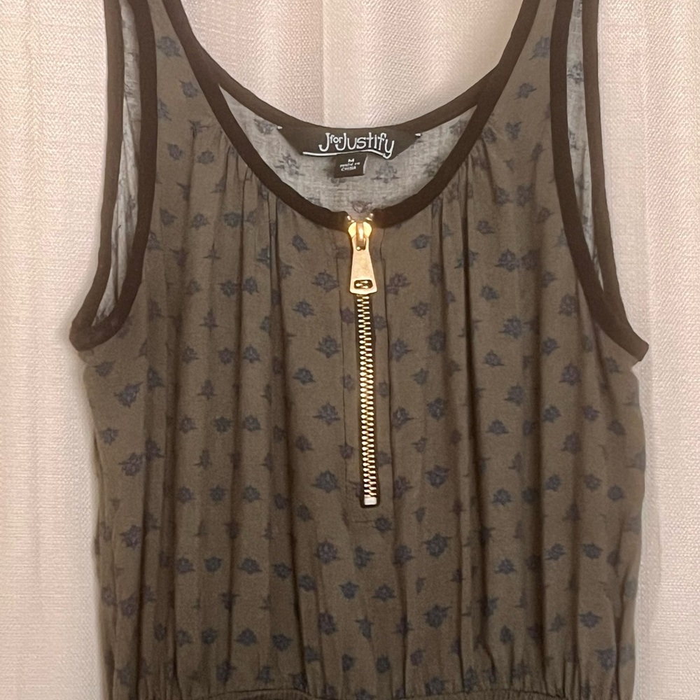 J for Justify Olive Print Zip Front Sleeveless Dress Size M - Picture 5 of 9